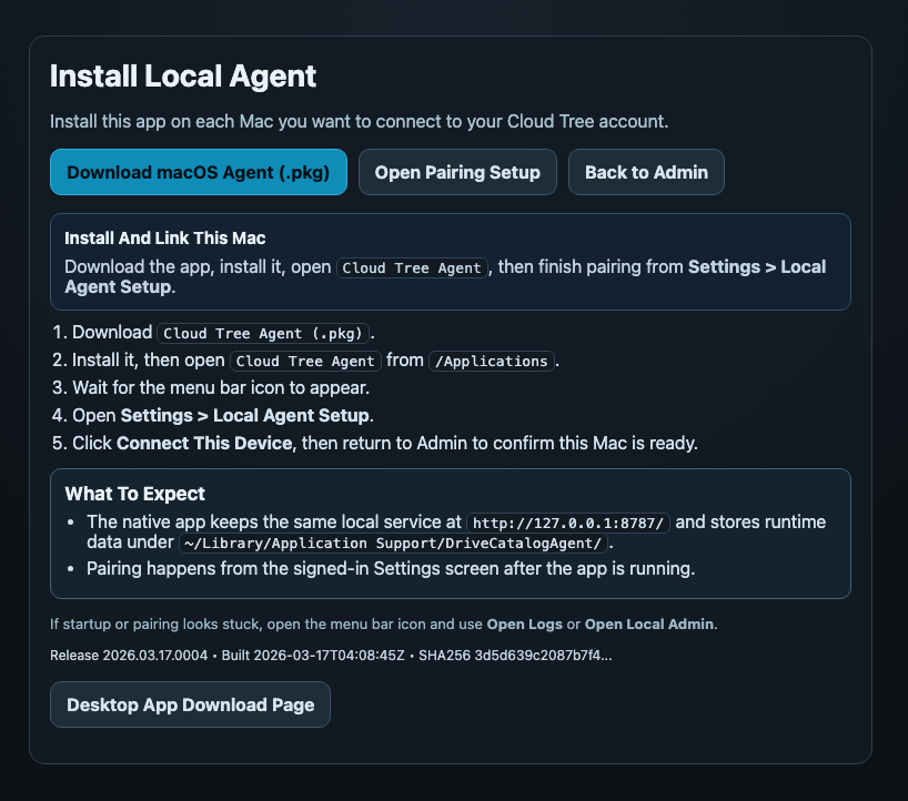 Rendered Local Agent download page.